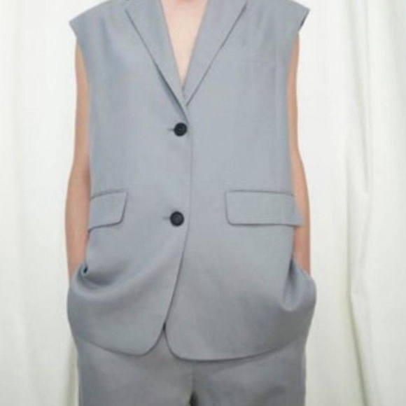 NWT Zara Gray Linen Blend Vest/ Waistcoat Size XL - Picture 2 of 14